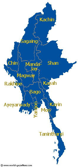 carte des r&eacute;gions de Birmanie